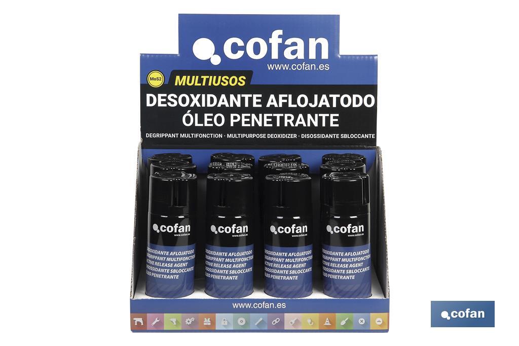 Expositor de aflojatodo | Lubricante multiuso | Alto poder hidrófugo | Elimina los elementos residuales - Cofan