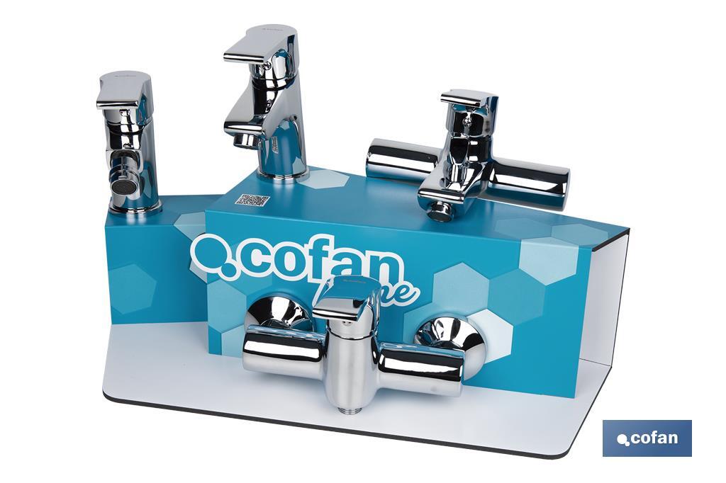 Kit of bathroom fittings with display rack for Ross Model mixer taps | Ideal for displaying taps | Suitable for 5 pieces - Cofan