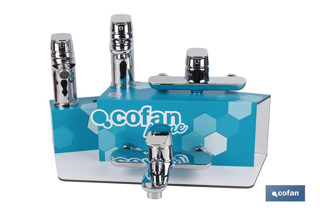 Set rubinetteria con espositore per miscelatori da bagno Modello Rift | Ideale per esporre i rubinetti | Capacità: 5 unità - Cofan