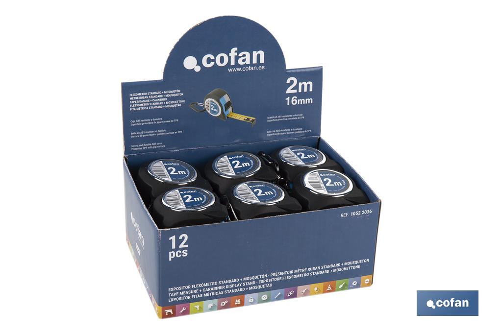 Tape measure display stand | Material: HDPE cardboard | 12 tape measures included | Dimensions: 258 x 155 x 60cm - Cofan