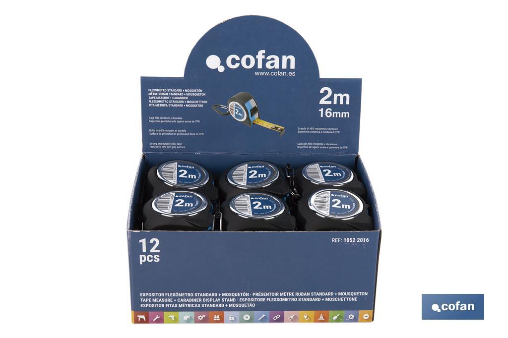 Tape measure display stand | Material: HDPE cardboard | 12 tape measures included | Dimensions: 258 x 155 x 60cm - Cofan