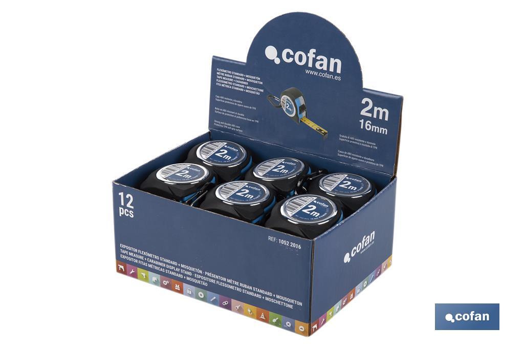 Tape measure display stand | Material: HDPE cardboard | 12 tape measures included | Dimensions: 258 x 155 x 60cm - Cofan