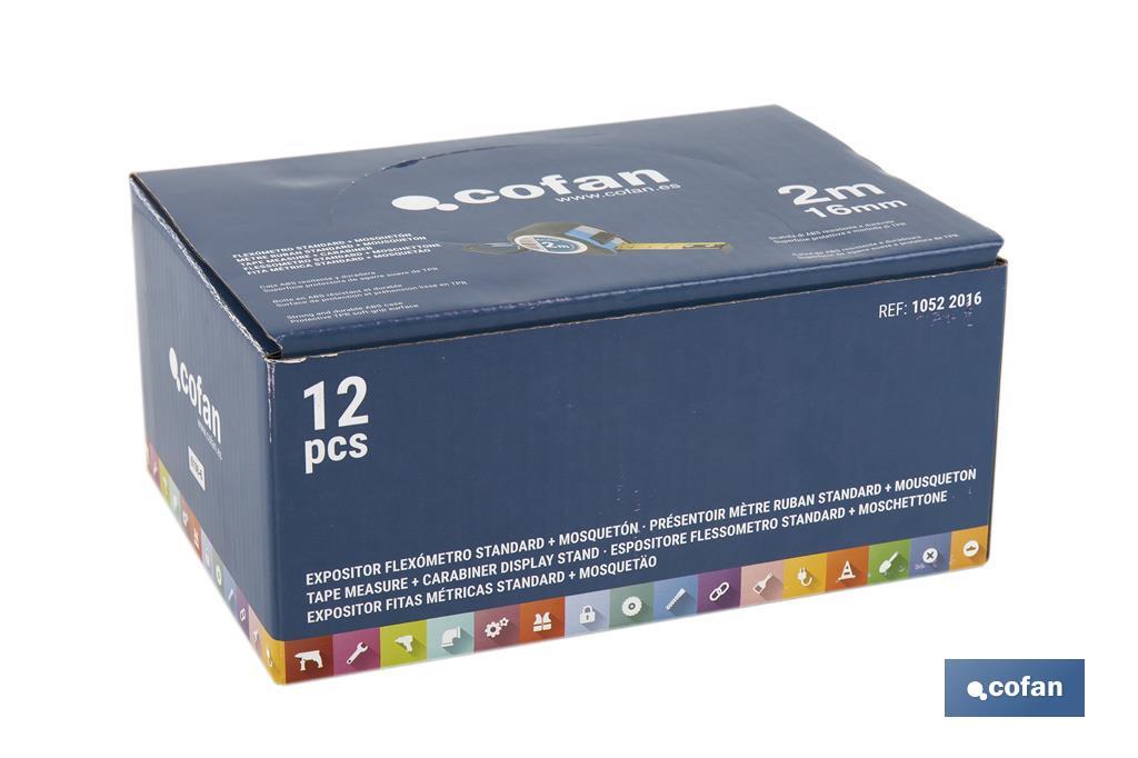 Tape measure display stand | Material: HDPE cardboard | 12 tape measures included | Dimensions: 258 x 155 x 60cm - Cofan