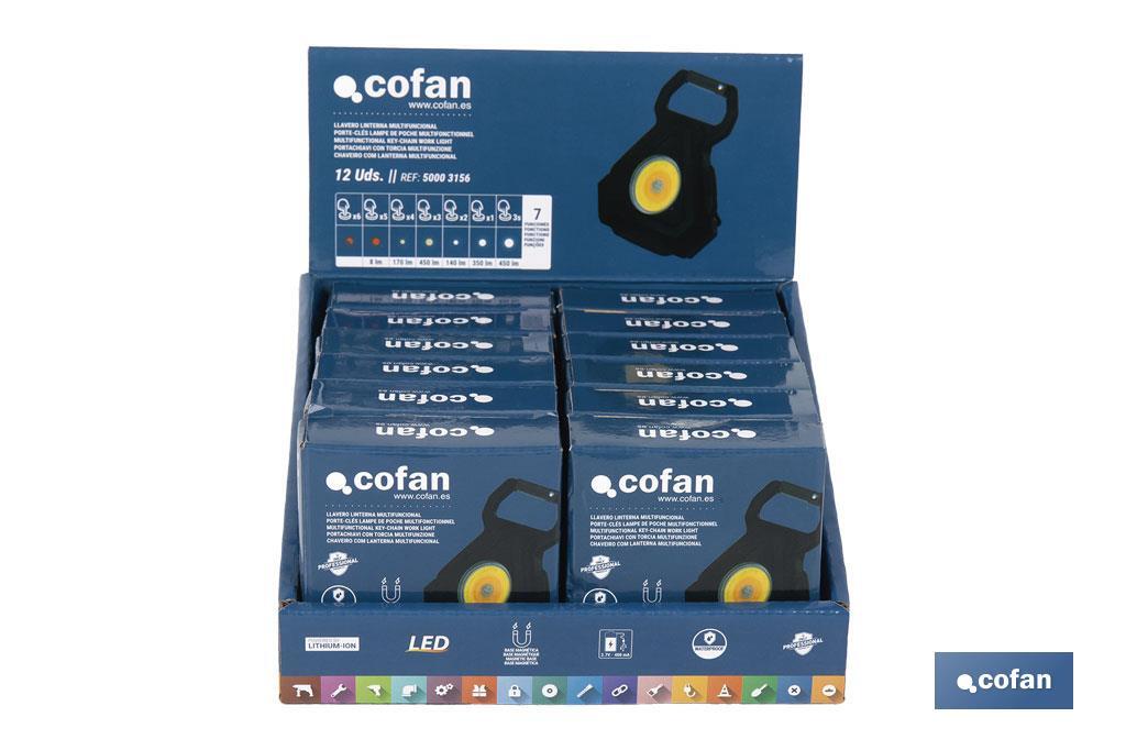 Expositor de Linternas Pequeñas Cob Led Recargables | Incluye 12 Unidades - Cofan