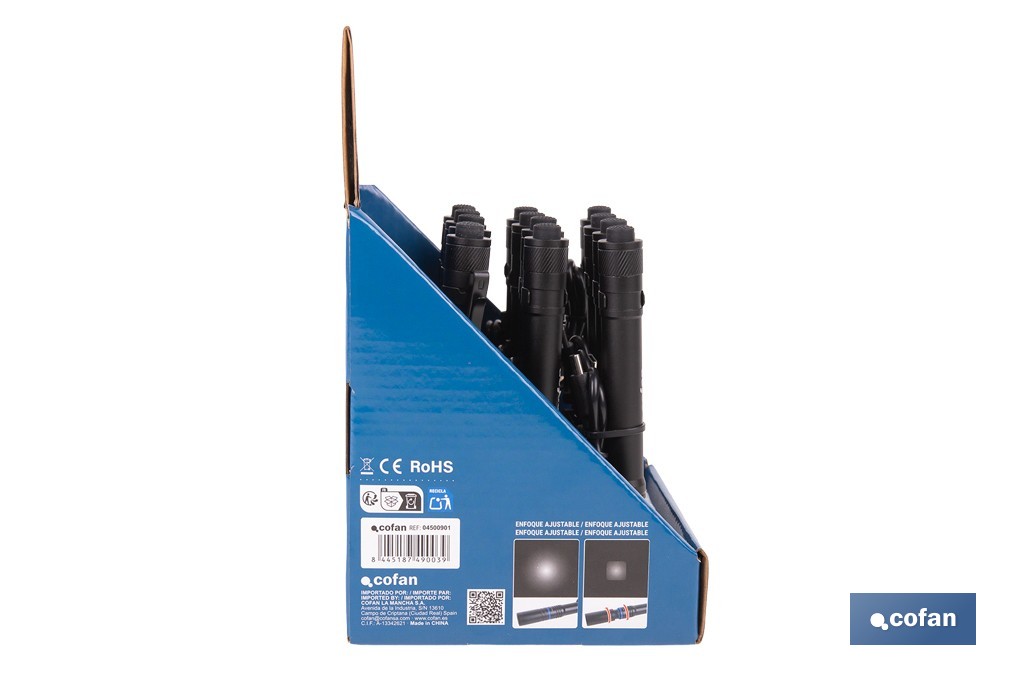 Expositor de linternas LED formato bolígrafo recargables mediante USB-C | Incluye 12 unidades - Cofan