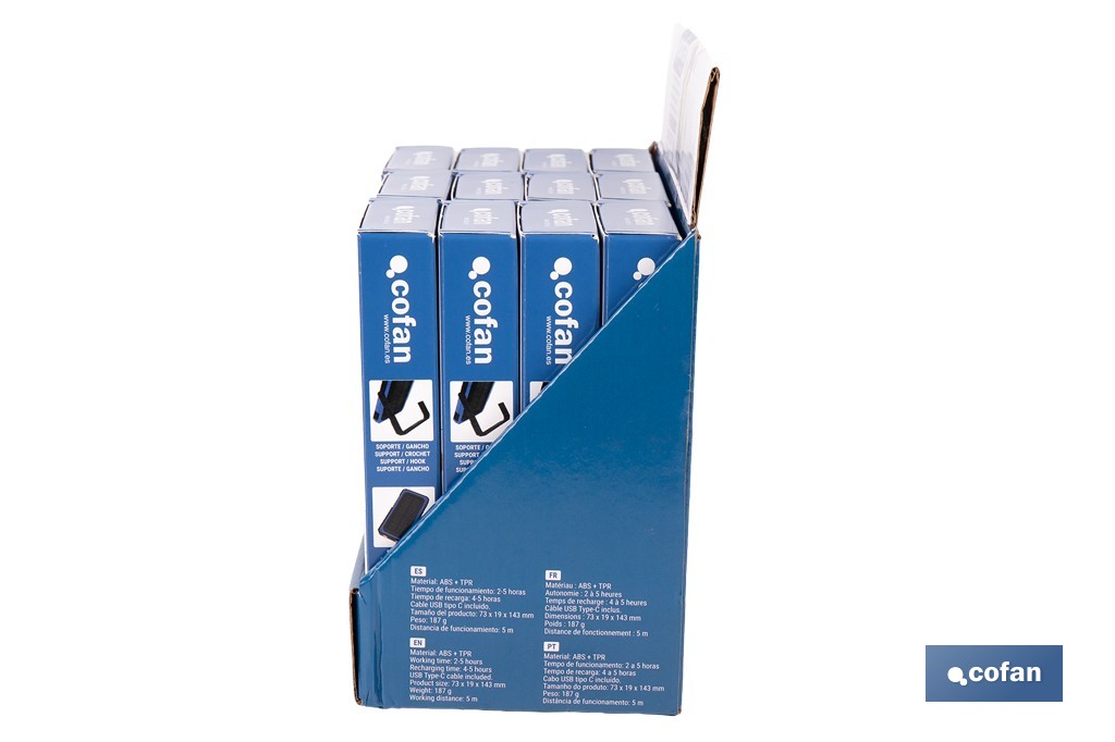 Expositor de lámparas de inspección COB LED recargables con panel solar | Incluye 12 unidades - Cofan