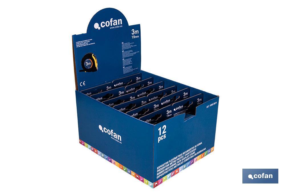 Expositor para flexómetros con protección de goma de Cofan | Incluyen los flexómetros | Varias medidas y capacidades - Cofan