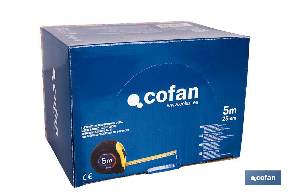 Expositor para flexómetros con protección de goma de Cofan | Incluyen los flexómetros | Varias medidas y capacidades - Cofan