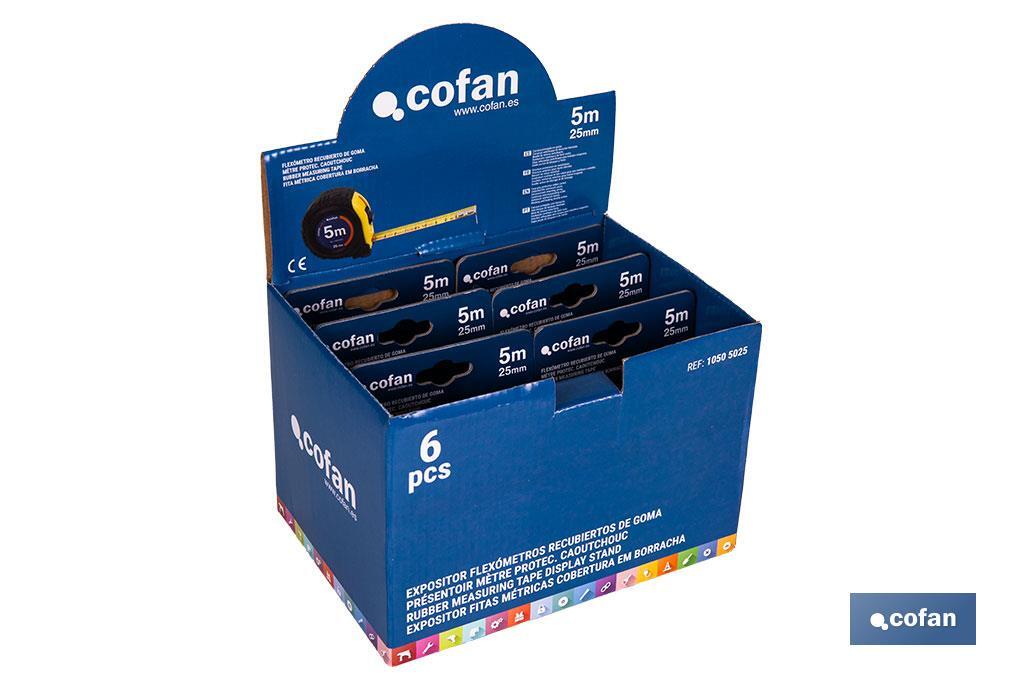 Expositor para flexómetros con protección de goma de Cofan | Incluyen los flexómetros | Varias medidas y capacidades - Cofan