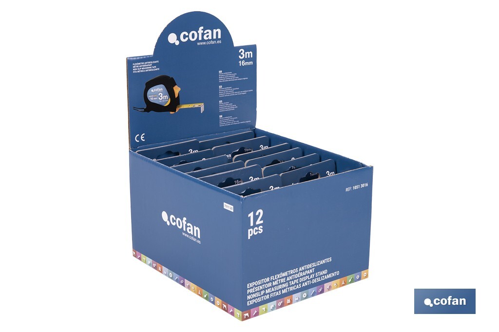 Expositor para flexómetros antideslizantes de Cofan | Incluyen los flexómetros | Varias medidas y capacidades - Cofan