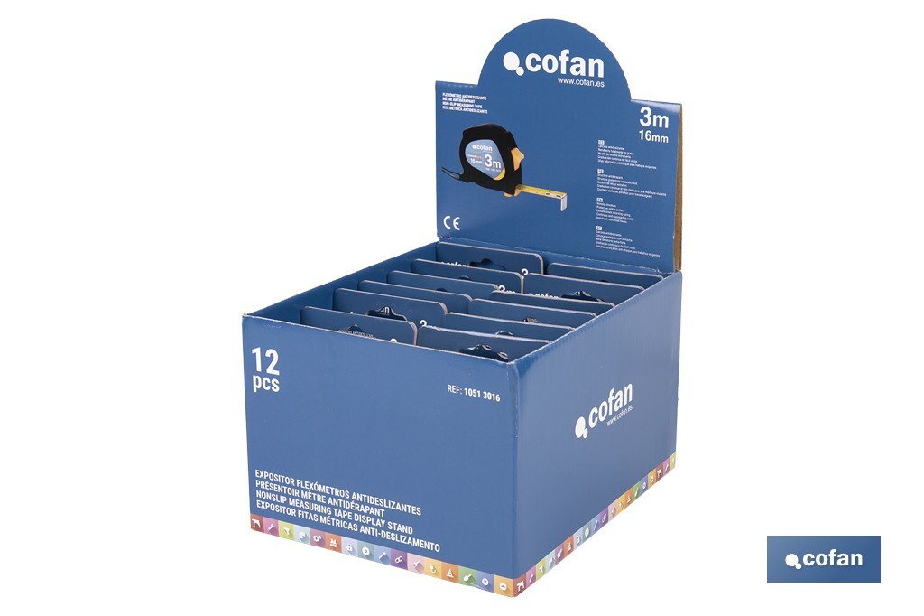 Expositor para flexómetros antideslizantes de Cofan | Incluyen los flexómetros | Varias medidas y capacidades - Cofan