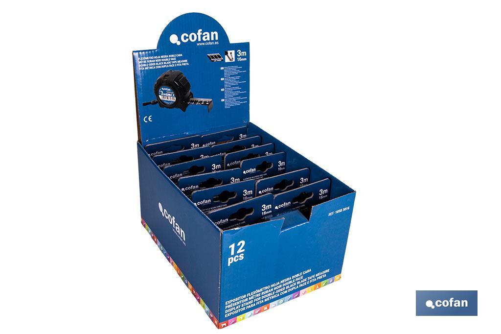 Expositor para flexómetros con hoja de nylon negra y doble cara de Cofan | Incluyen los flexómetros | Varias medidas y capacidades - Cofan