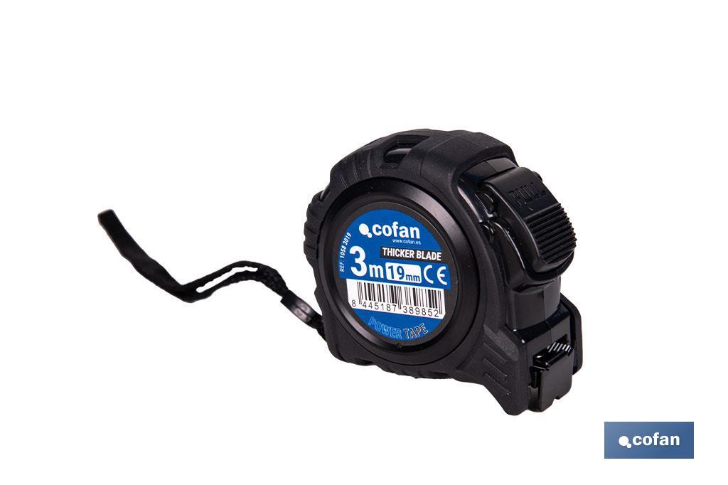 Expositor para flexómetros con hoja de nylon negra y doble cara de Cofan | Incluyen los flexómetros | Varias medidas y capacidades - Cofan