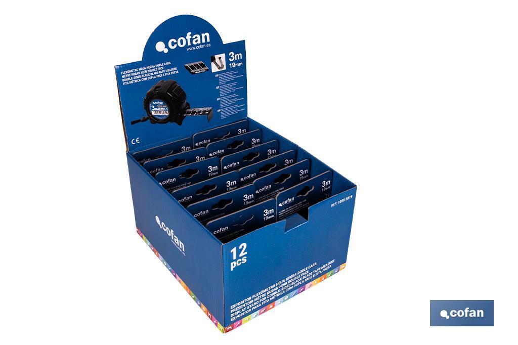 Expositor para flexómetros con hoja de nylon negra y doble cara de Cofan | Incluyen los flexómetros | Varias medidas y capacidades - Cofan