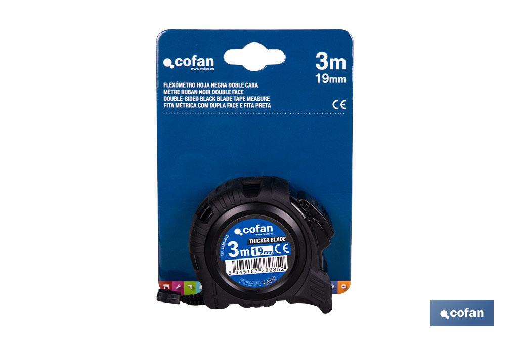 Expositor para flexómetros con hoja de nylon negra y doble cara de Cofan | Incluyen los flexómetros | Varias medidas y capacidades - Cofan
