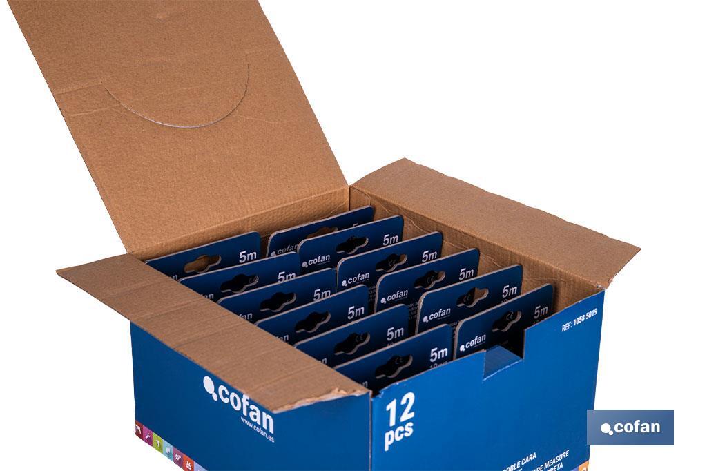 Expositor para flexómetros con hoja de nylon negra y doble cara de Cofan | Incluyen los flexómetros | Varias medidas y capacidades - Cofan