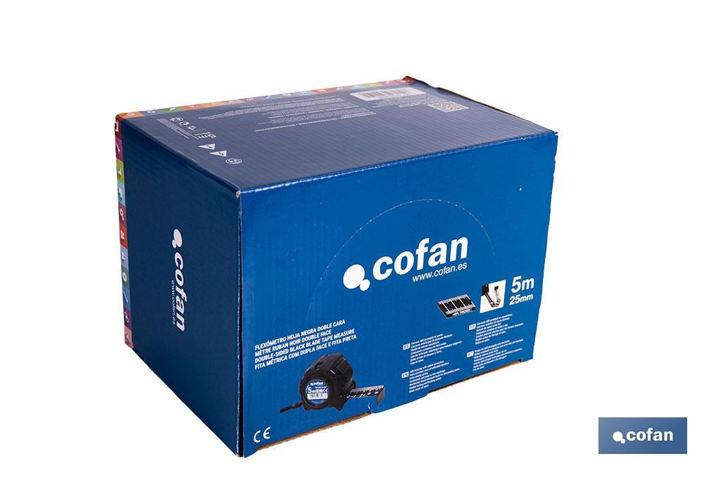 Expositor para flexómetros con hoja de nylon negra y doble cara de Cofan | Incluyen los flexómetros | Varias medidas y capacidades - Cofan