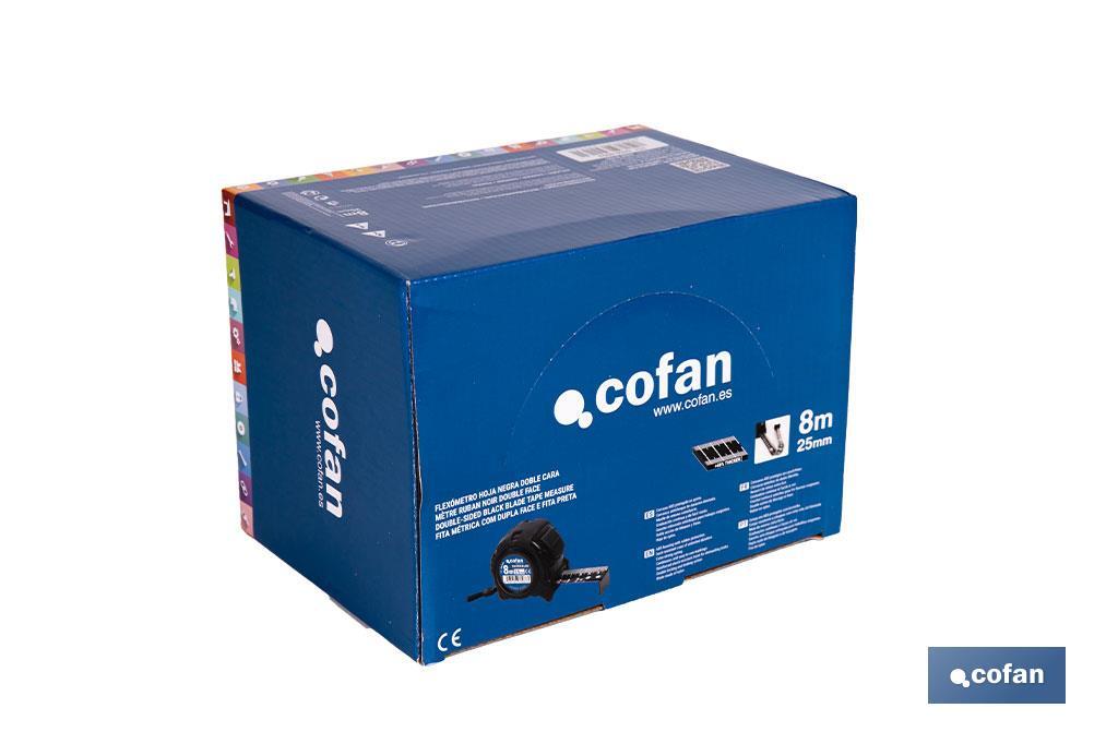 Expositor para flexómetros con hoja de nylon negra y doble cara de Cofan | Incluyen los flexómetros | Varias medidas y capacidades - Cofan