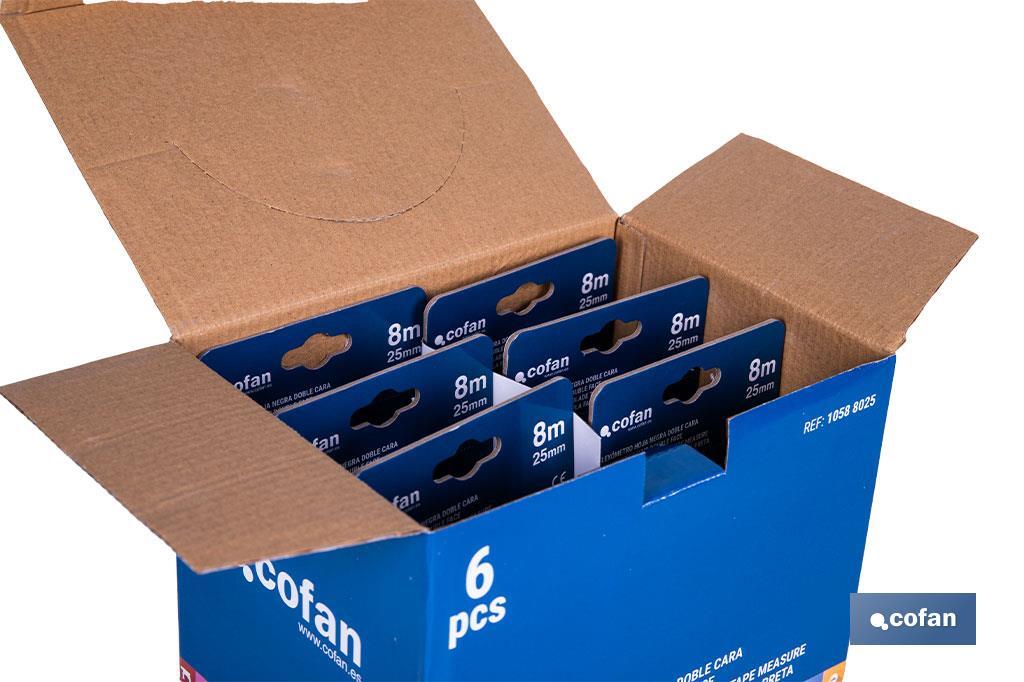 Expositor para flexómetros con hoja de nylon negra y doble cara de Cofan | Incluyen los flexómetros | Varias medidas y capacidades - Cofan