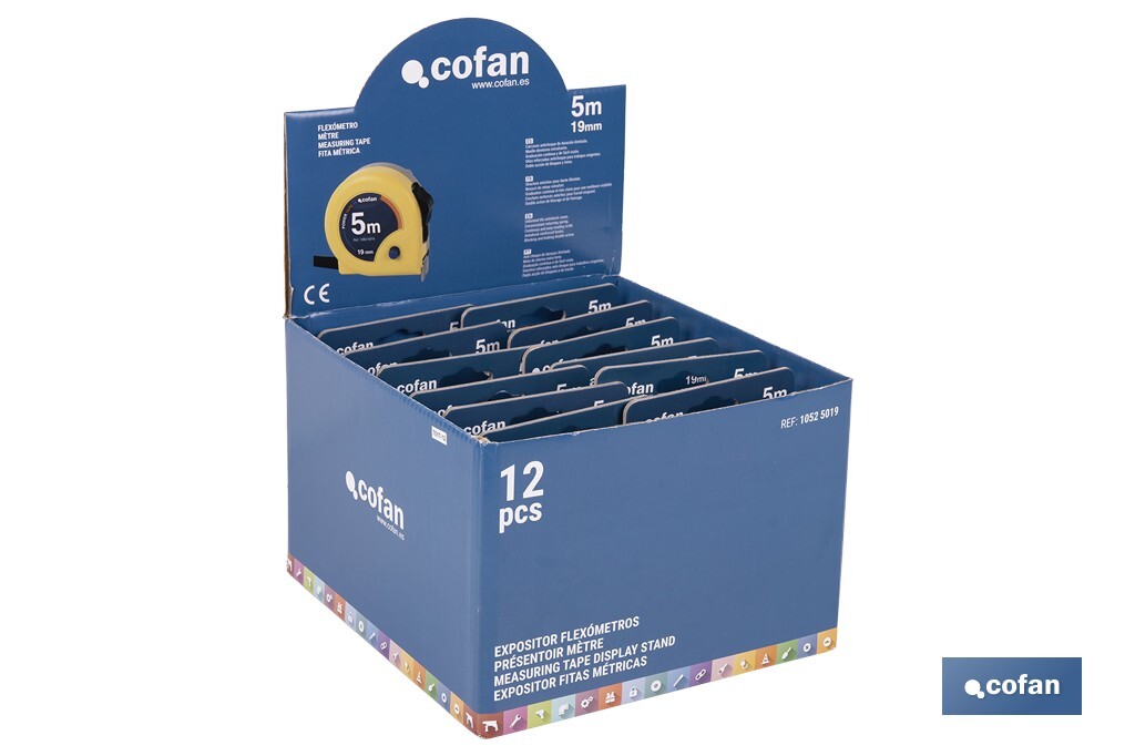 Expositores de flexómetros con bloqueo de hoja Cofan | Flexómetros incluidos | Disponible en diferentes medidas y capacidades - Cofan