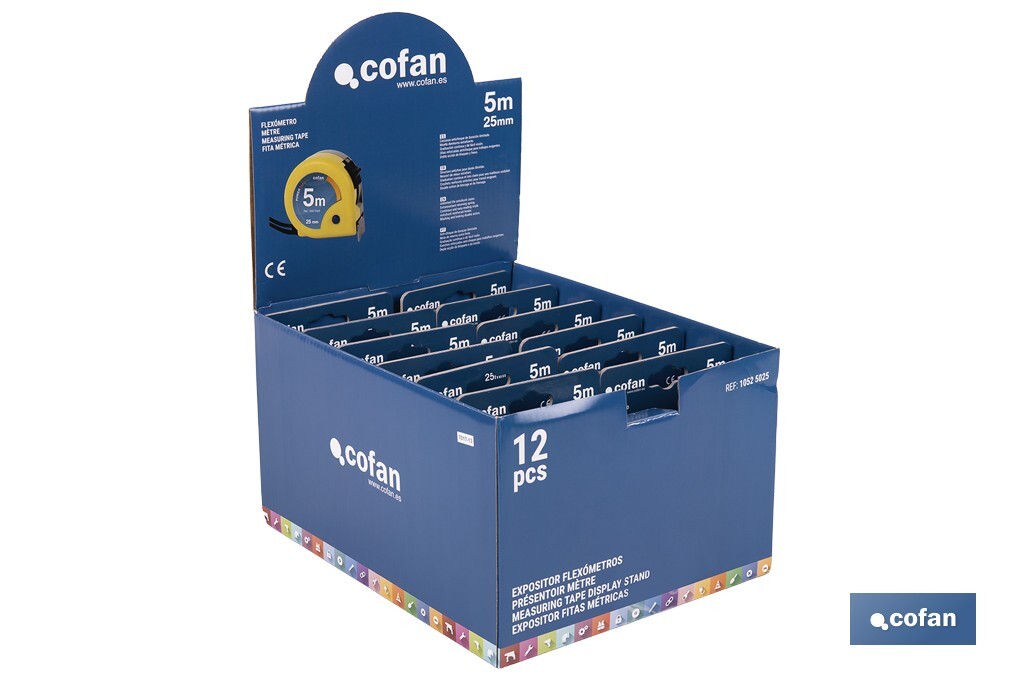Expositores de flexómetros con bloqueo de hoja Cofan | Flexómetros incluidos | Disponible en diferentes medidas y capacidades - Cofan
