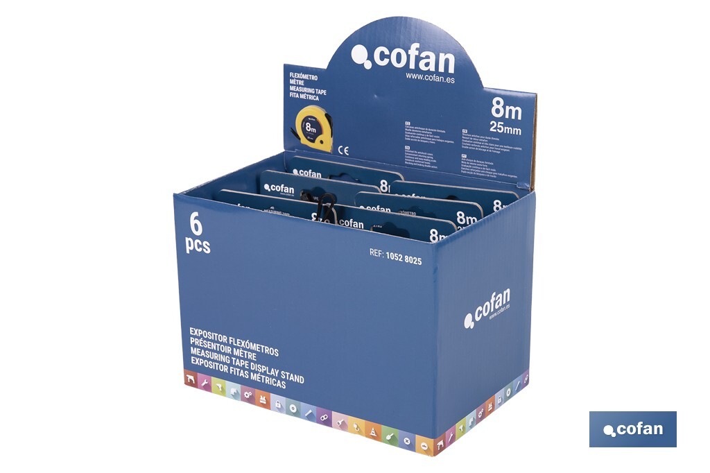 Expositores de flexómetros con bloqueo de hoja Cofan | Flexómetros incluidos | Disponible en diferentes medidas y capacidades - Cofan