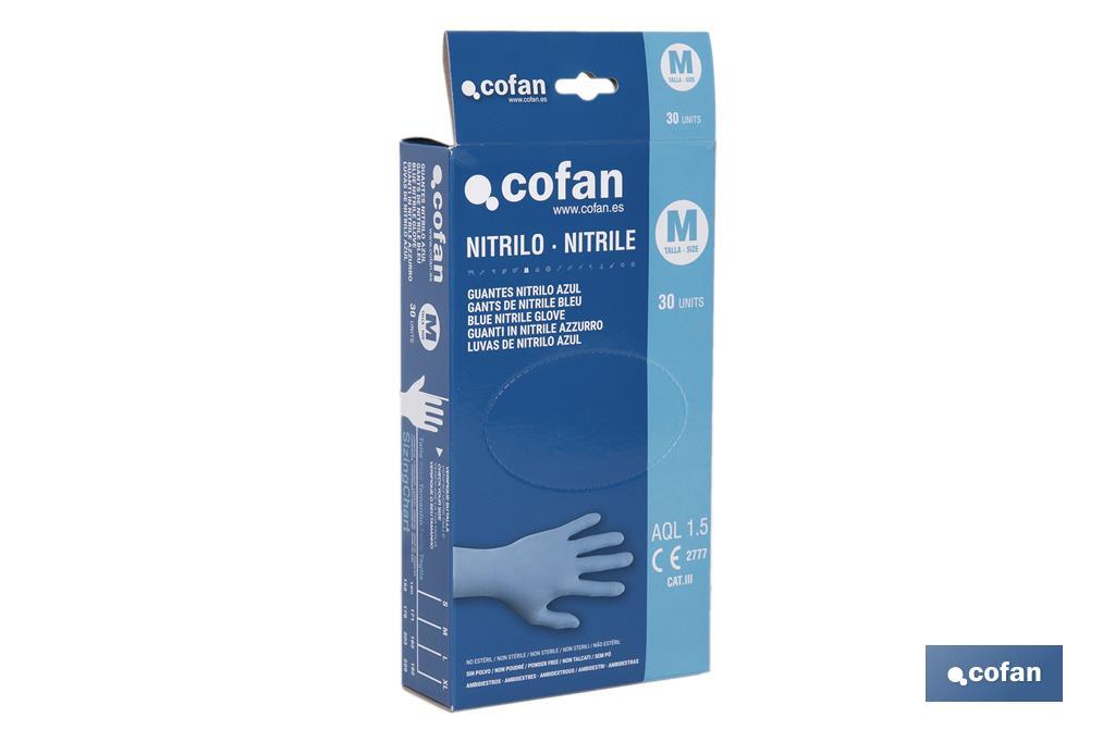 Expositor de cajas dispensadoras de guantes de nitrilo sin polvo | Expositor con 12 cajas de 30 unidades | Tres tallas diferentes - Cofan