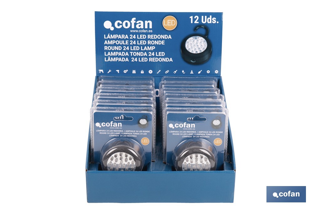 Display stand with 12 units of 24 LED round lamps - Cofan