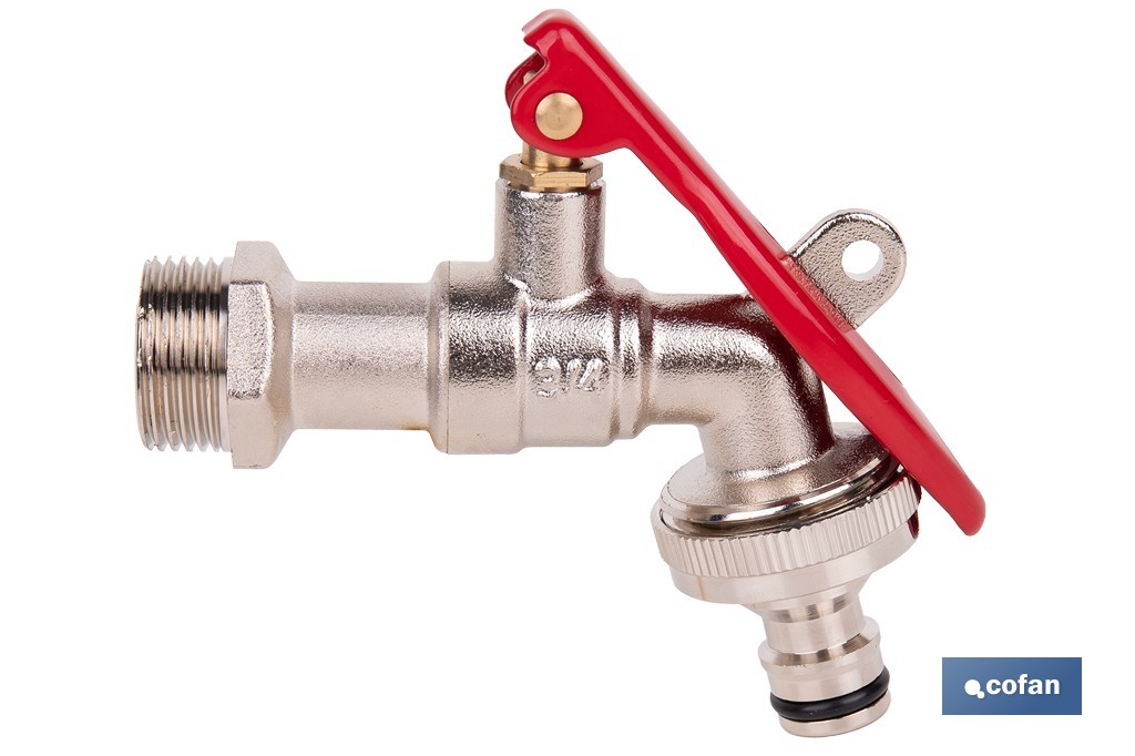 Grifo con maneta y toma para candado adecuado para manguera | Disponible en diferentes medidas - Cofan