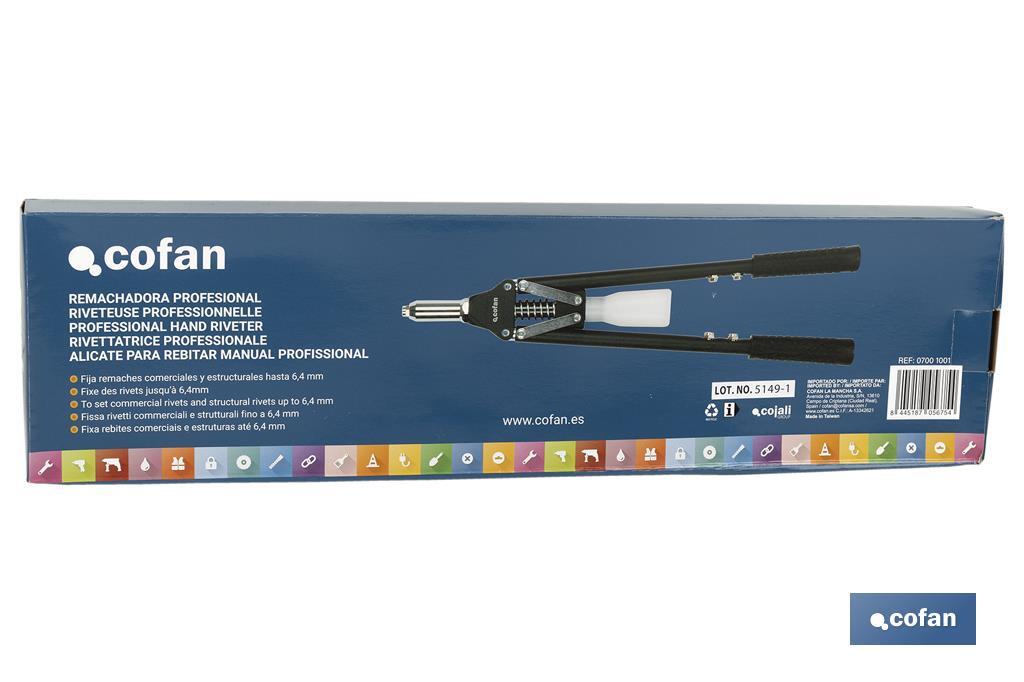 Remachadora profesional de dos brazos | Para remaches desde Ø 3,0 / 3,2 hasta Ø 6,4 mm | Para todo tipo de remaches - Cofan