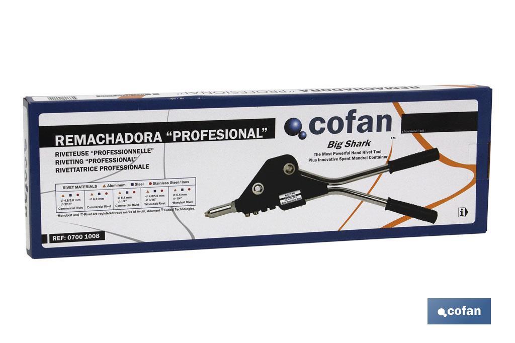 Remachadora industrial profesional para remaches desde 3,0 - 6,4 mm | Sistema de ahorro de energía | Engranaje integrado - Cofan