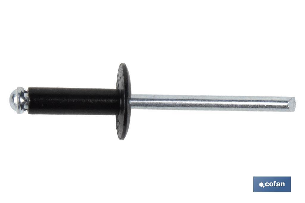 Aluminium black flower rivets with wide head - Cofan