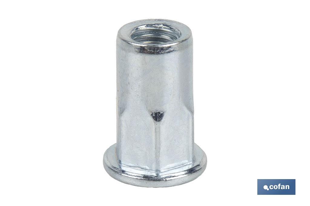 Tuercas remachables semihexagonales de fondo abierto y cabeza ancha | Gran variedad de medidas - Cofan