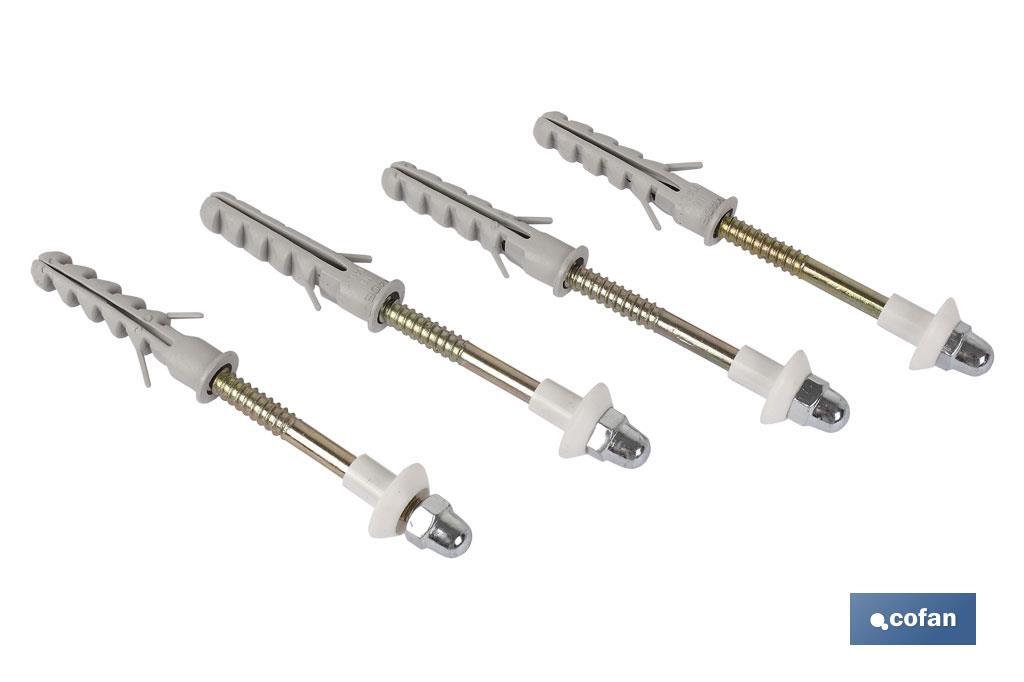 Set 4 piezas fijación para sanitarios y WC | Medida  Ø 6 x 80 mm de largo | Acabado en acero - Cofan