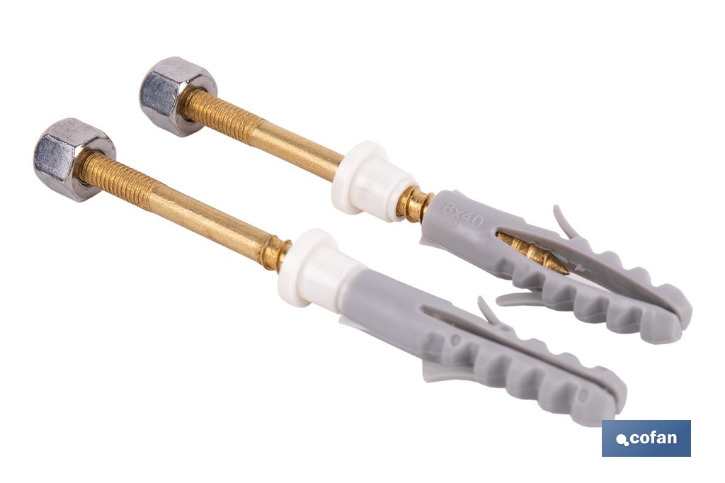 Kit de fijación para el inodoro o bidé | Conjunto de 2 espárragos, tapones y tacos | Disponible en diferentes acabados - Cofan