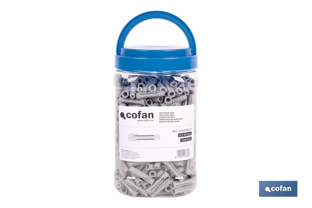 Bote de tacos de nylon multimaterial de 4 segmentos con sistema Anti-Spin | Con collarín de expansión, adecuado para cargas ligeras | Disponible en tres medidas - Cofan