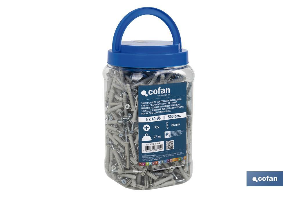 Pack de 500 buchas com cabeça rebaixada | Medidas: Ø6 mm X 40 mm - Cofan