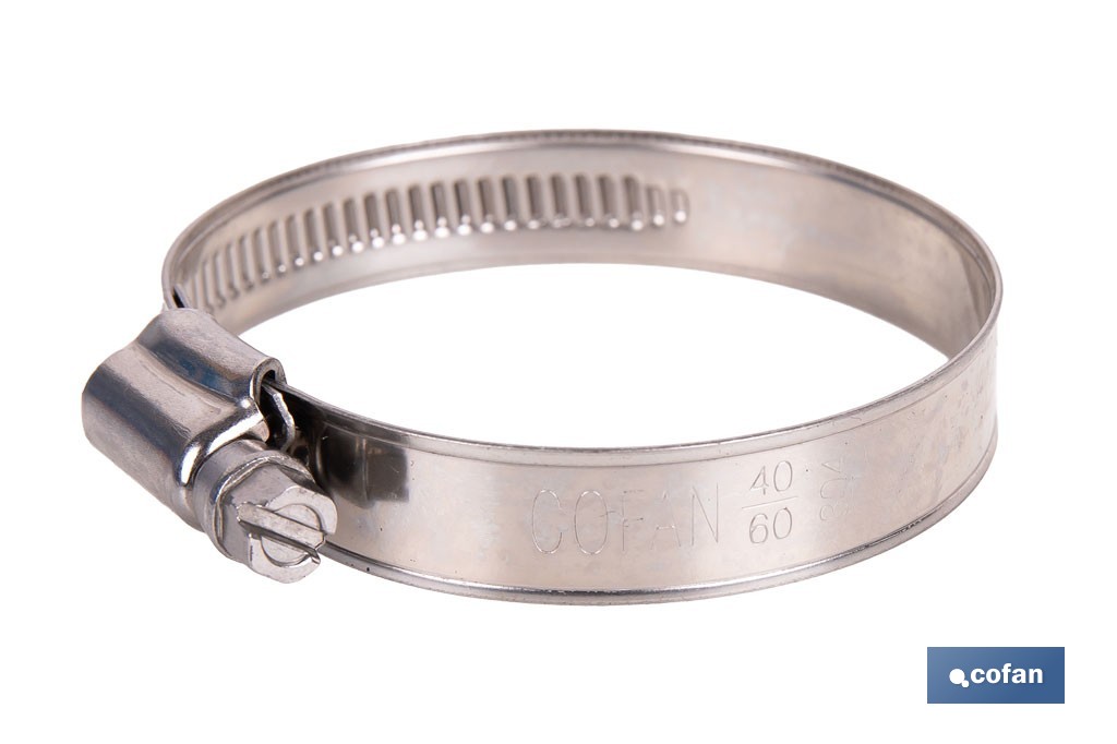 Stainless steel A-2 hose clamps. Band width 12mm - Cofan