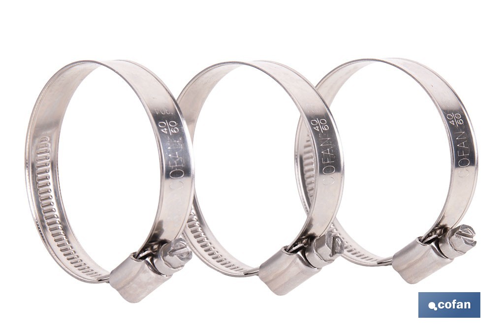 Stainless steel A-2 hose clamps. Band width 12mm - Cofan