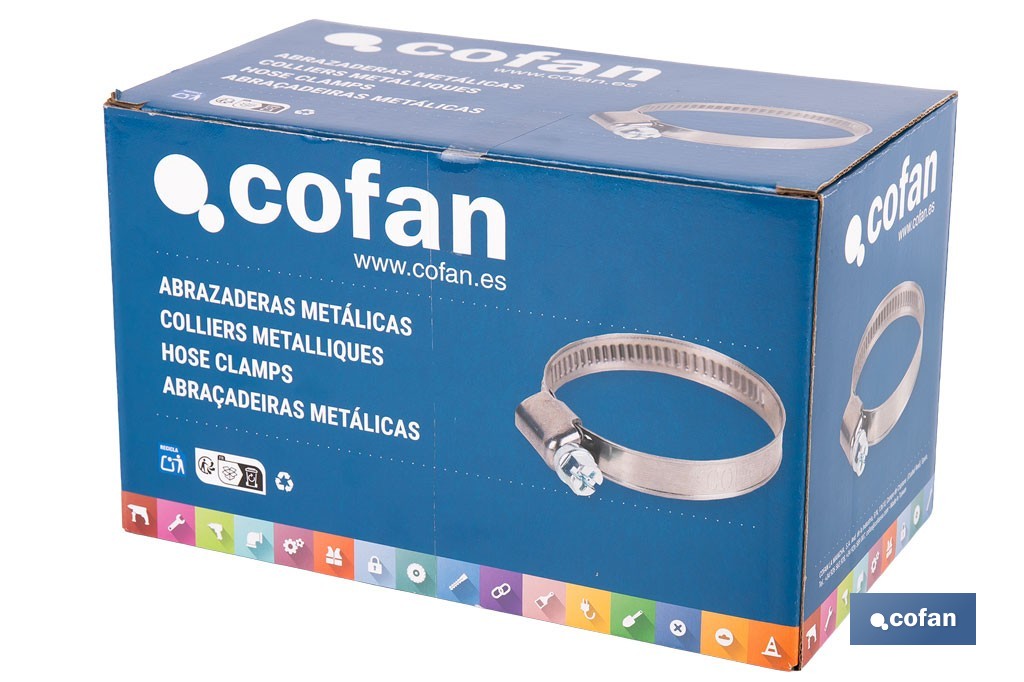 Stainless steel A-2 hose clamps. Band width 12mm - Cofan