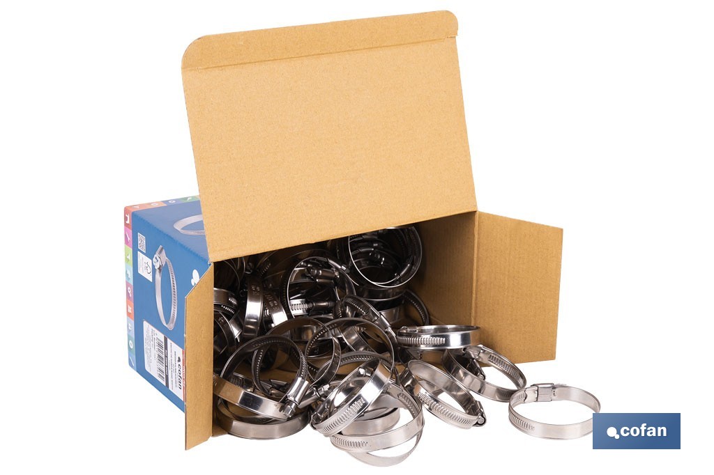 Stainless steel A-2 hose clamps. Band width 12mm - Cofan