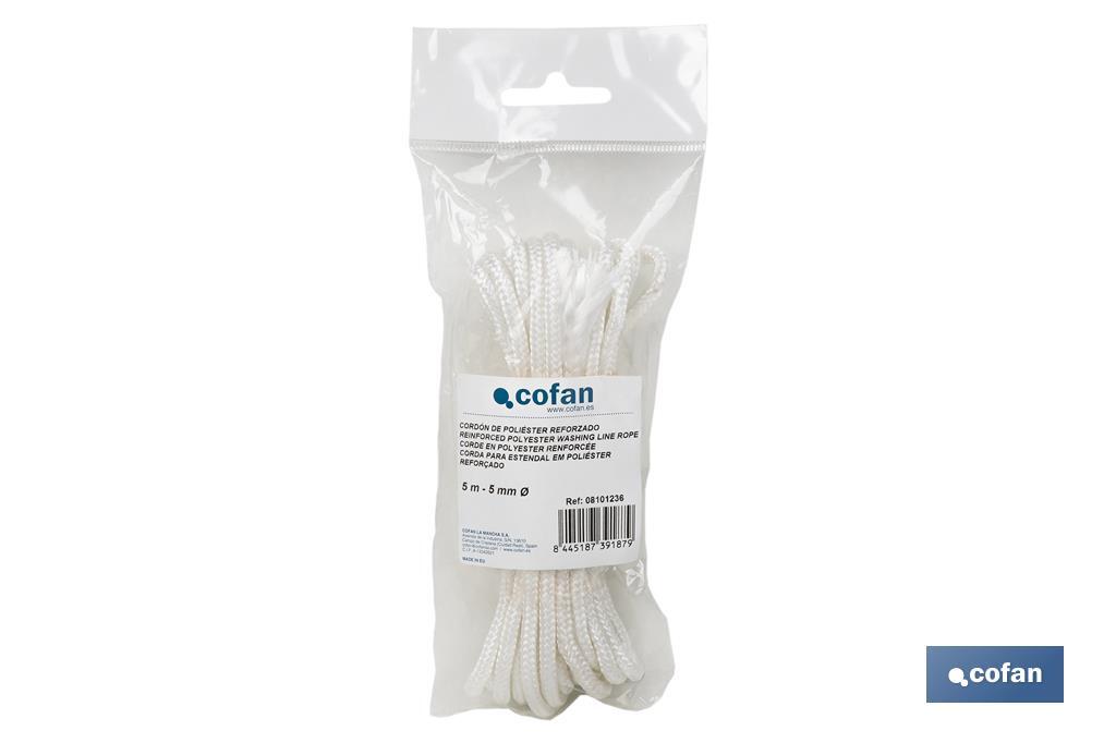 Reinforced washing line rope for wall-mounted clotheslines | Polyester | Clothesline rope available in different lengths | White - Cofan