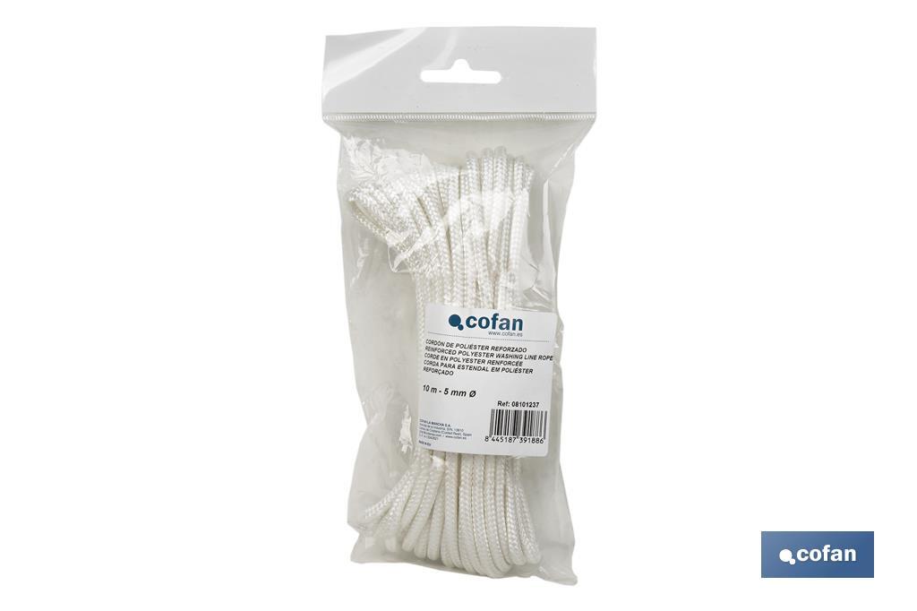 Reinforced washing line rope for wall-mounted clotheslines | Polyester | Clothesline rope available in different lengths | White - Cofan
