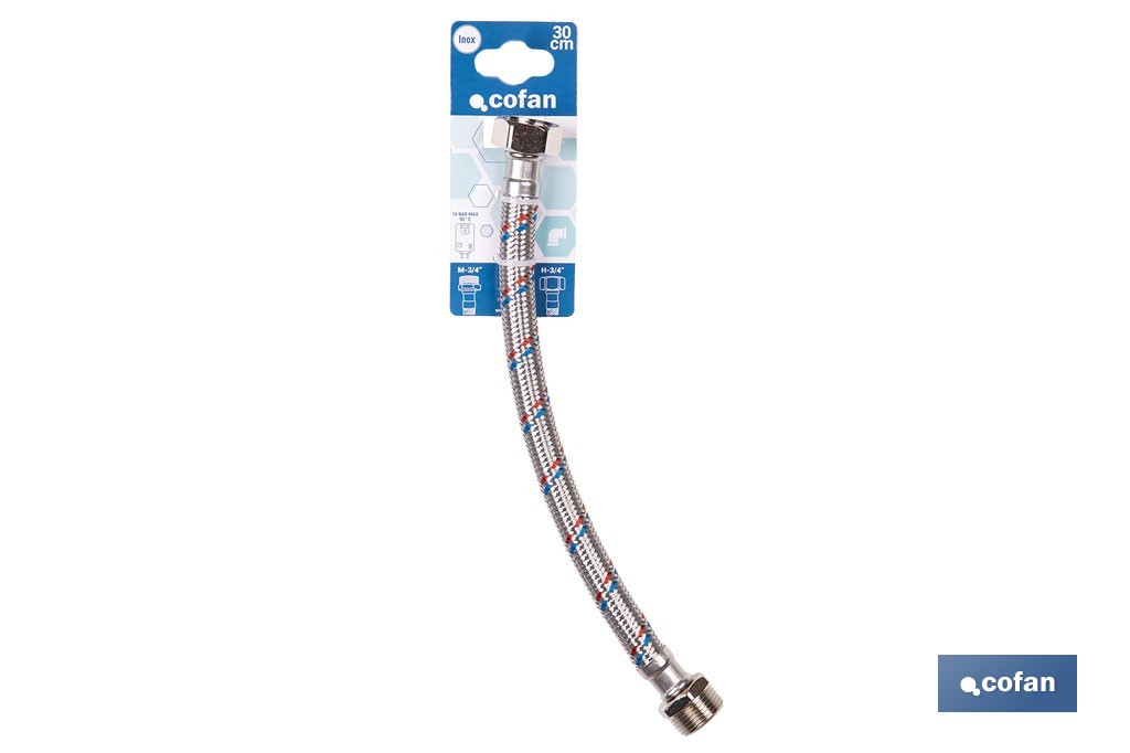 Conexión flexible con rosca macho-hembra | Conexión M1/2" x H1/2" DN13 G1/2" |  Manguera flexible de acero inoxidable | Disponible en diferentes longitudes - Cofan