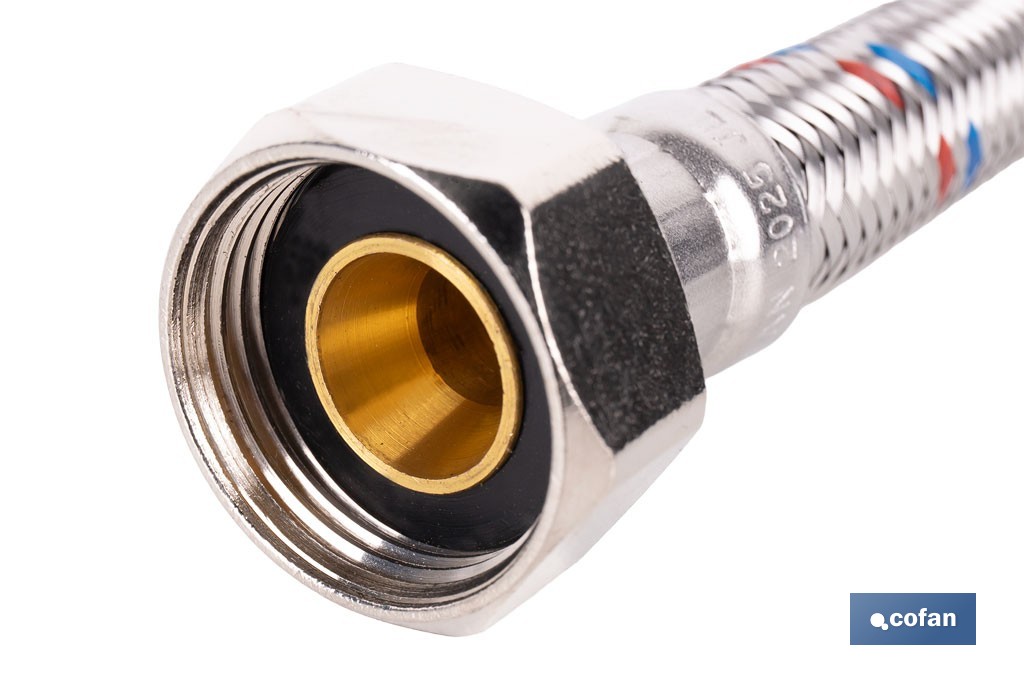 Conexión flexible con rosca macho-hembra | Conexión M1/2" x H1/2" DN13 G1/2" |  Manguera flexible de acero inoxidable | Disponible en diferentes longitudes - Cofan