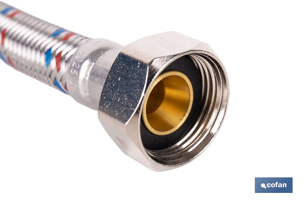 Conexión flexible con rosca macho-hembra | Conexión M1/2" x H1/2" DN13 G1/2" |  Manguera flexible de acero inoxidable | Disponible en diferentes longitudes - Cofan