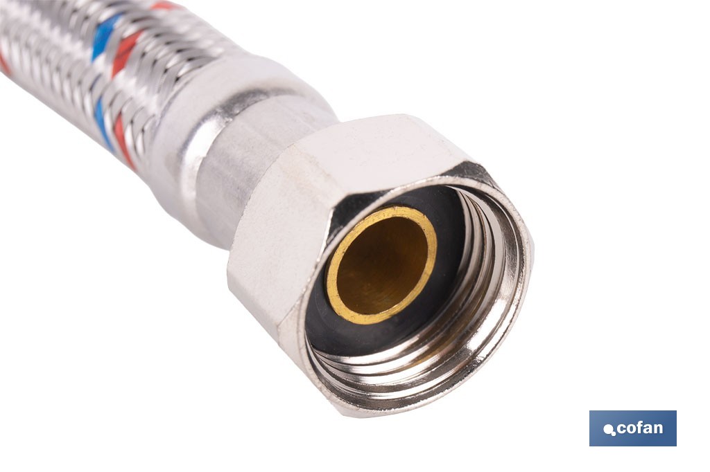 Conexión flexible con rosca macho-hembra | Conexión M1/2" x H1/2" DN13 G1/2" |  Manguera flexible de acero inoxidable | Disponible en diferentes longitudes - Cofan