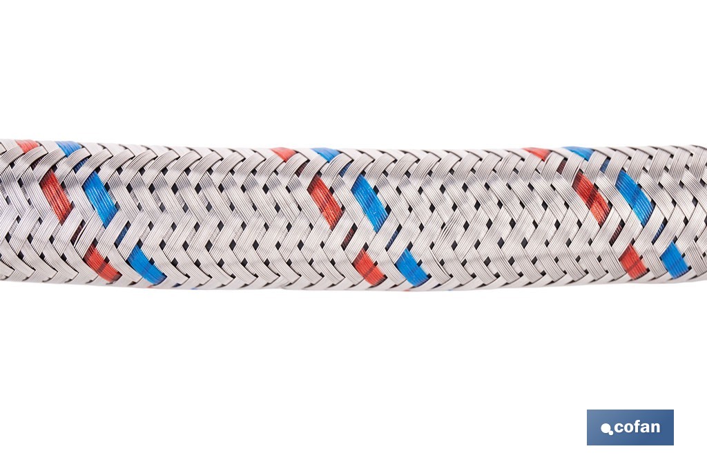 Conexión flexible con rosca macho-hembra | Conexión M1/2" x H1/2" DN13 G1/2" |  Manguera flexible de acero inoxidable | Disponible en diferentes longitudes - Cofan