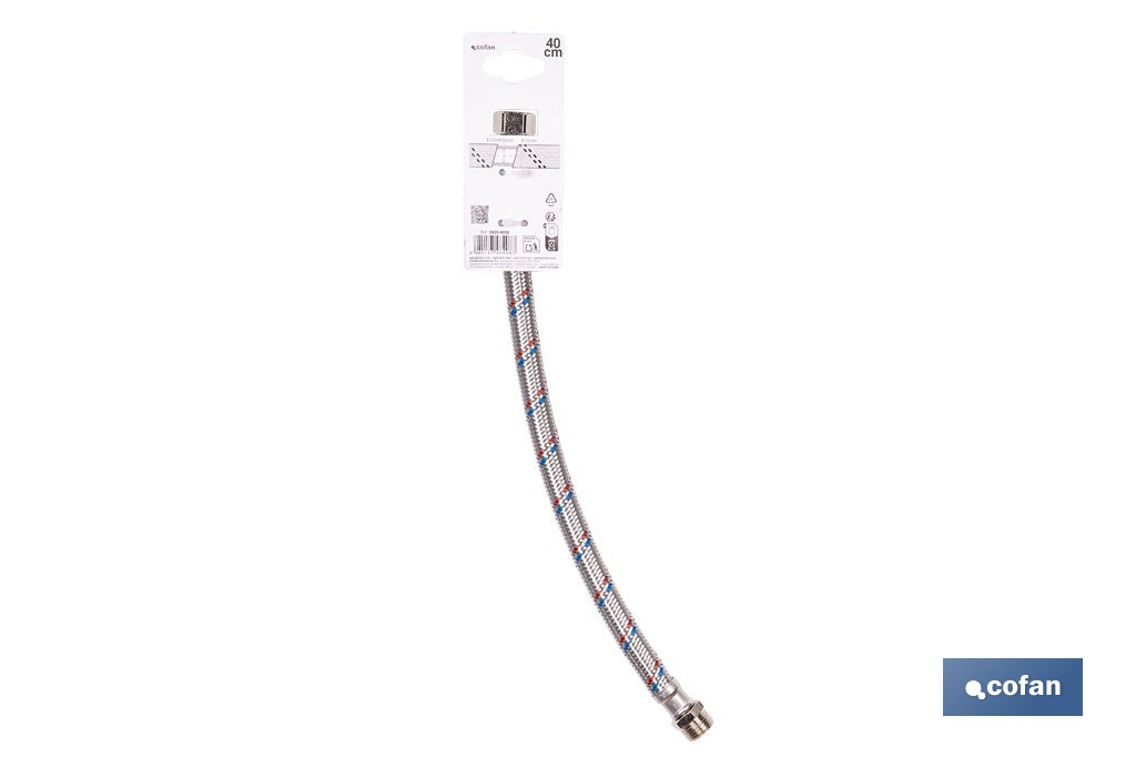 Conexión flexible con rosca macho-hembra | Conexión M1/2" x H1/2" DN13 G1/2" |  Manguera flexible de acero inoxidable | Disponible en diferentes longitudes - Cofan