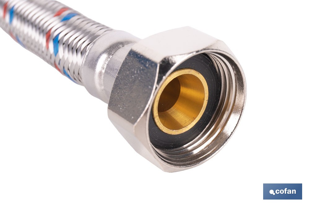 Conexión flexible con rosca macho-hembra | Conexión M1/2" x H1/2" DN13 G1/2" |  Manguera flexible de acero inoxidable | Disponible en diferentes longitudes - Cofan